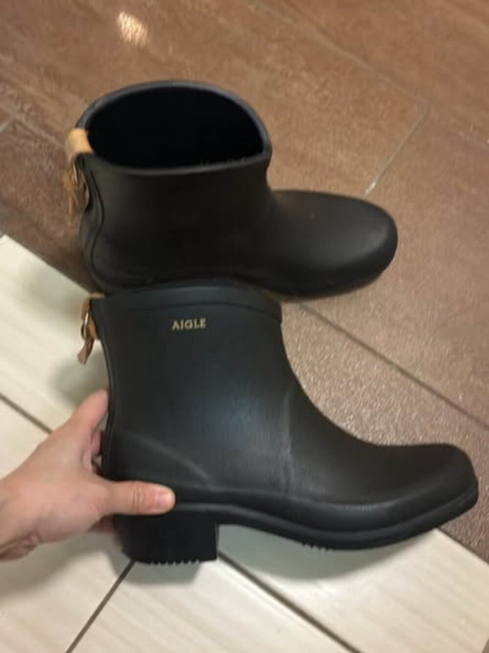 Aigle made in France black ankle heeled rain boots size 40